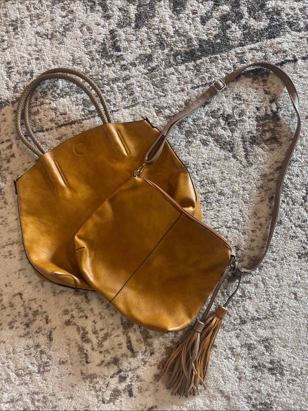 Mustard Tan Women’s Crossbody Tote Set